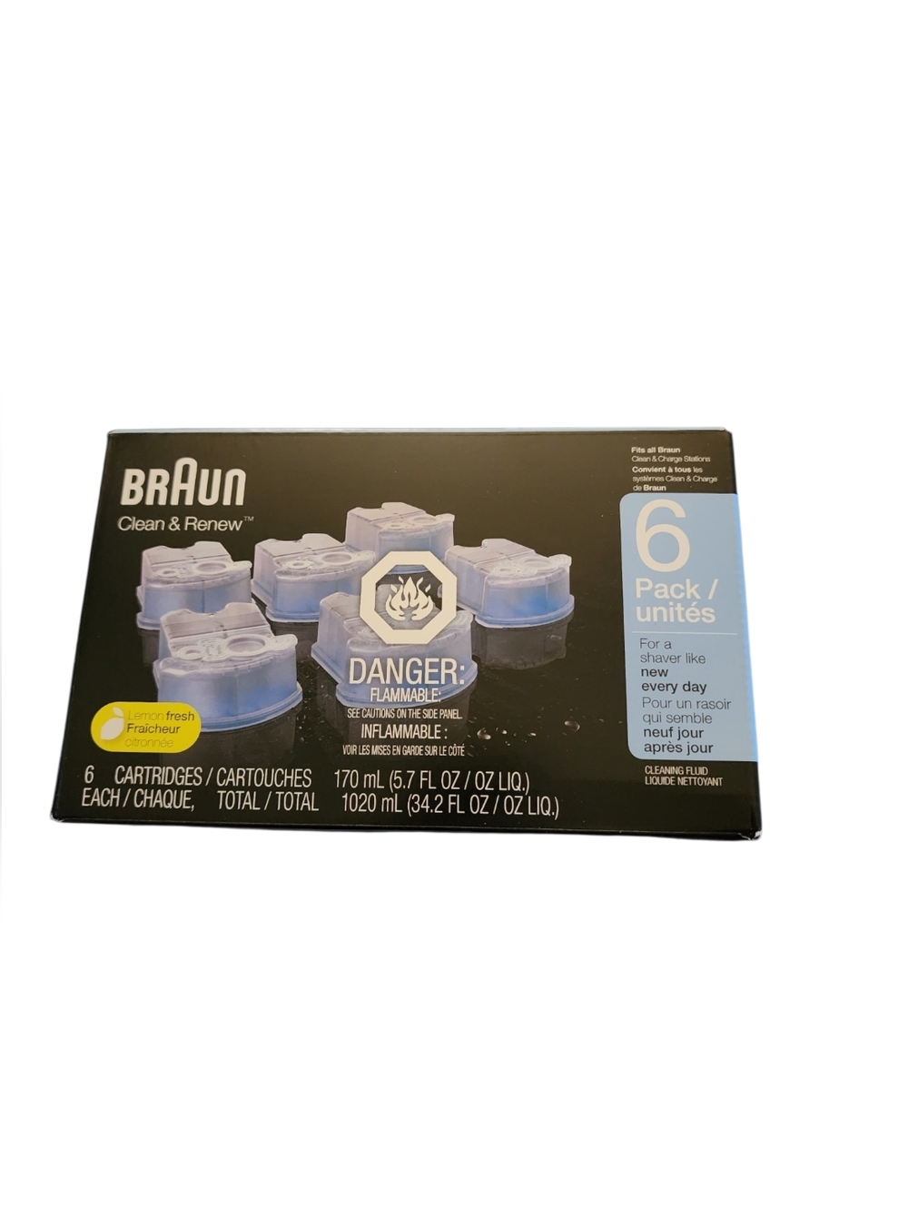 Braun Clean & Renew Lemon-Scented Cleaning Refill Cartridge 6 Pieces New In Box